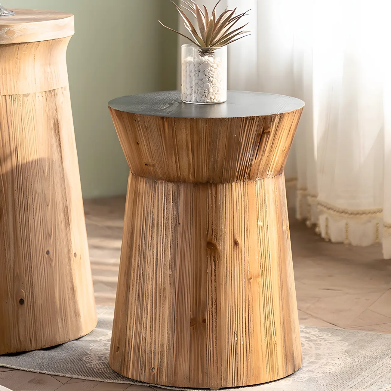 Elegant Geometric Wooden Block Accent Side Table