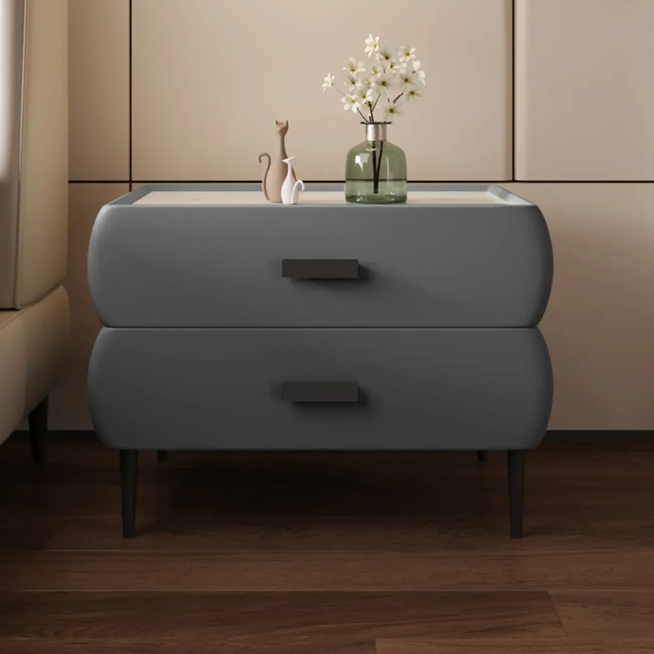 Simple Sintered Stone Top 2-Drawer Nightstand