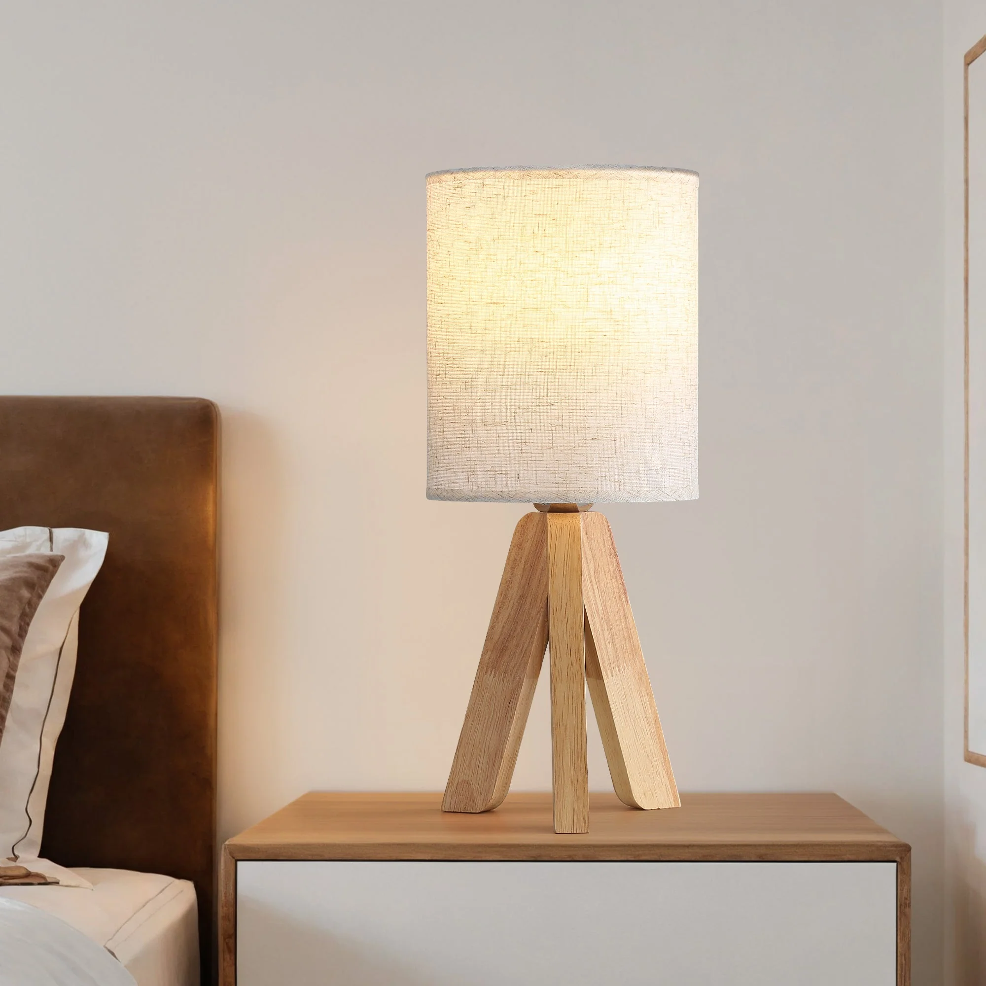 Modern Wooden Base Nightstand Table Lamp Set of 2