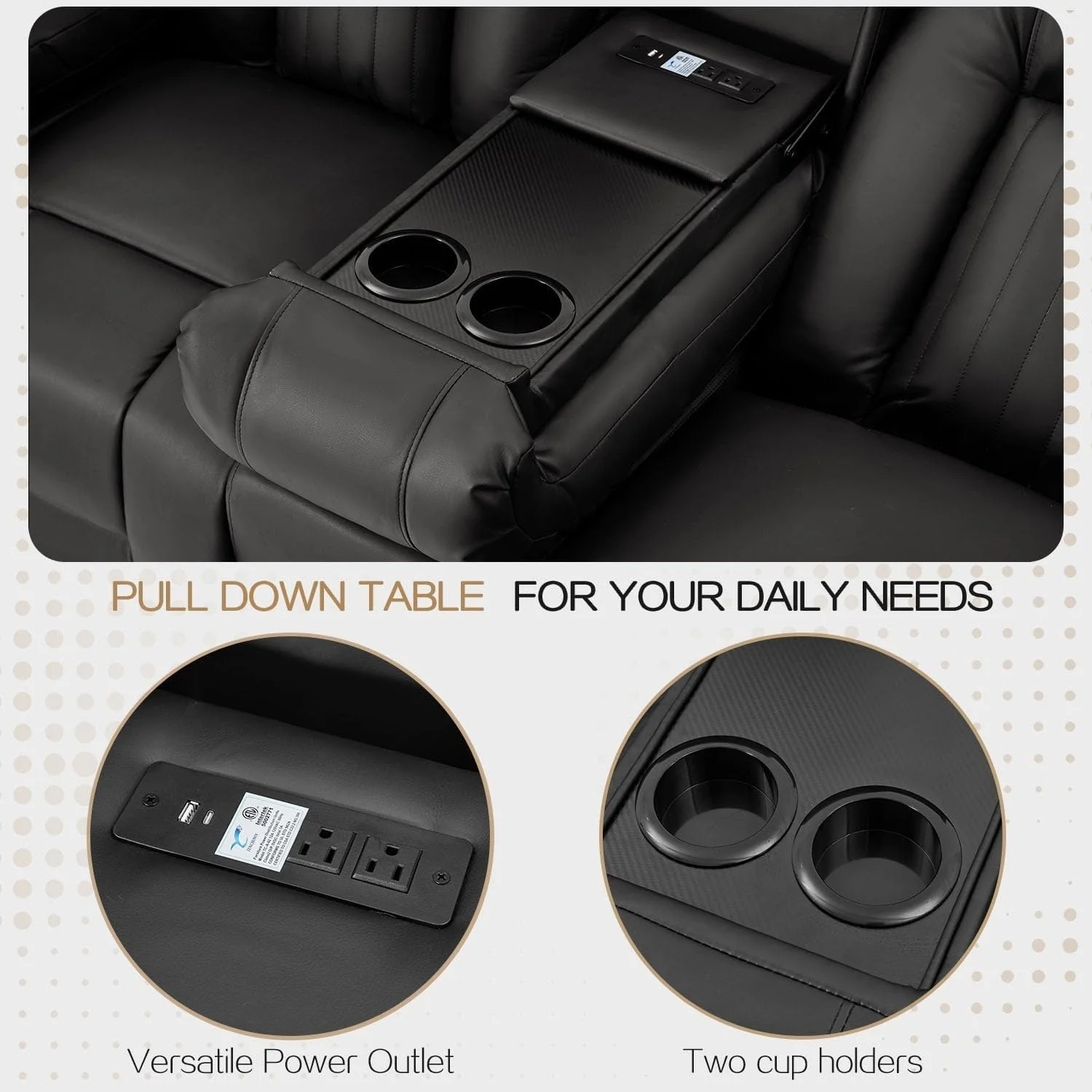 AECOJOY Recliner Sofa Manual RV Reclining Couch PU Home Theater Seating w/ Console