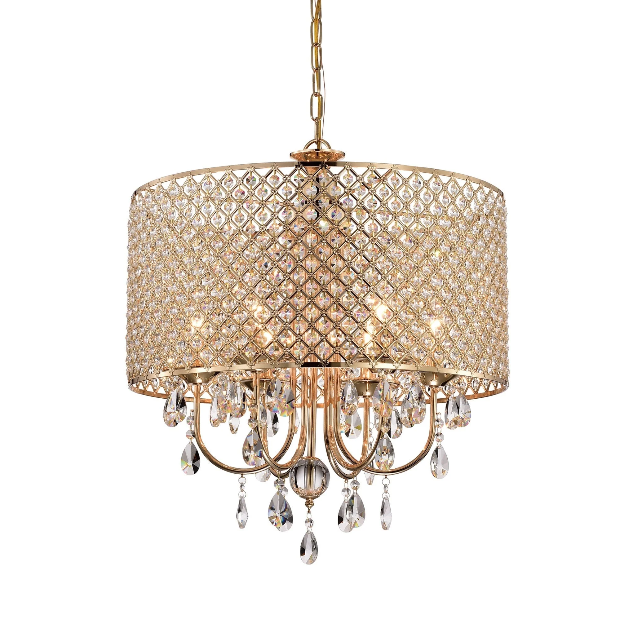 Round Beaded Drum Chandelier with Hanging Crystals