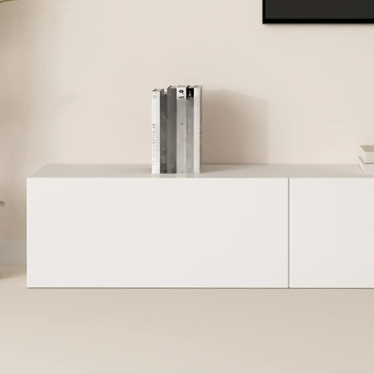 Modern White Wood TV Stand with Cable Management