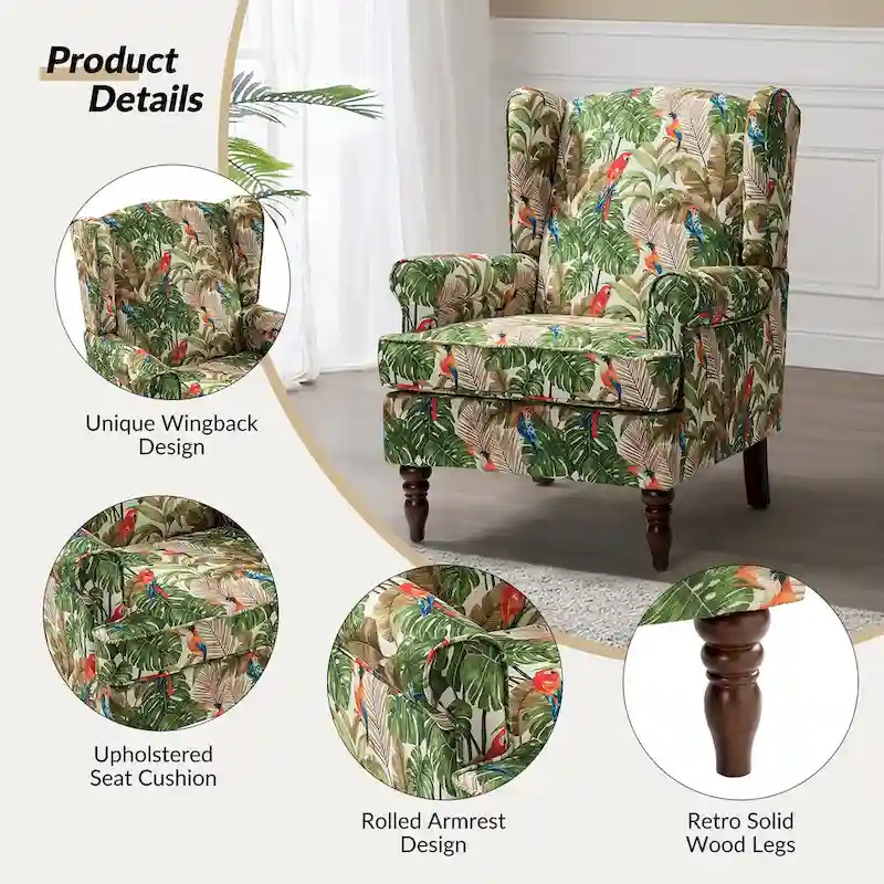 Epimethis Traditional Fabric Accent Armchair with Turned Legs Set of 2 by HULALA HOME