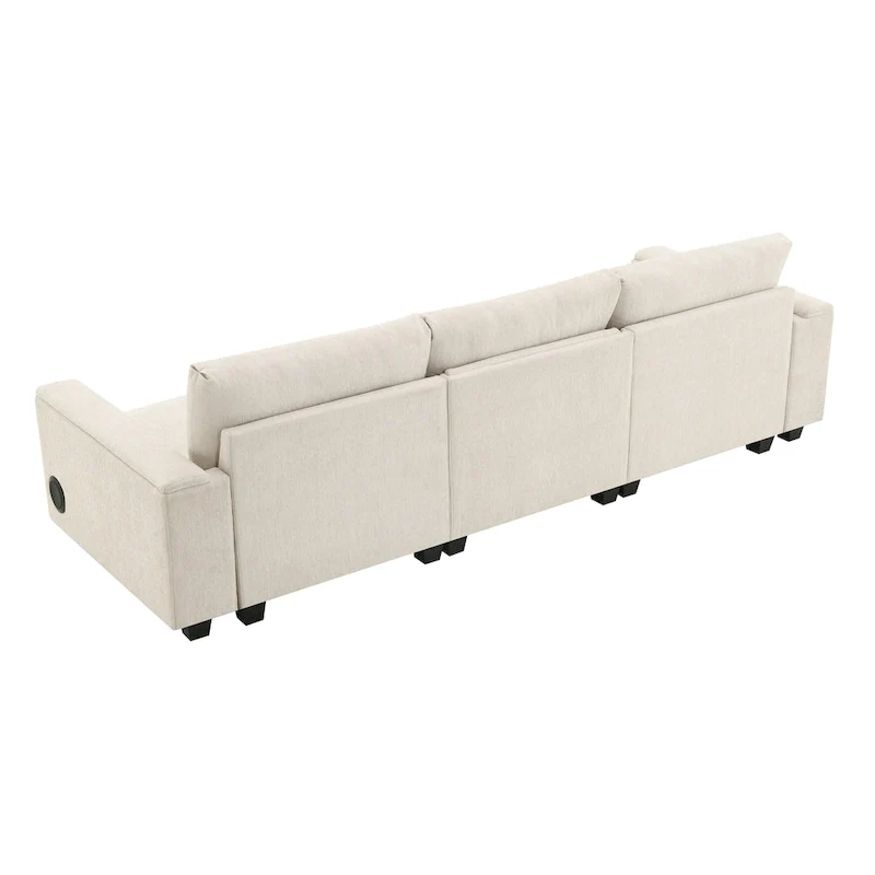 96 Chenille Smart Sectional Sofa with Bluetooth Speaker, Drop-Down Table & USB Charger and 3-Seater Cloud Couch