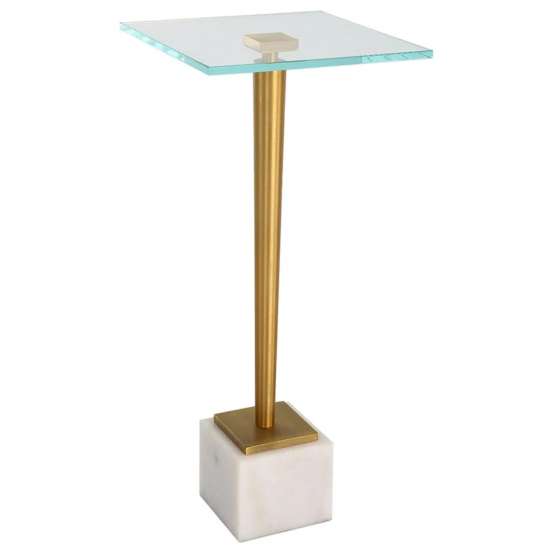 Porch & Den Glass and Gold Iron Accent Table with Solid Marble Base