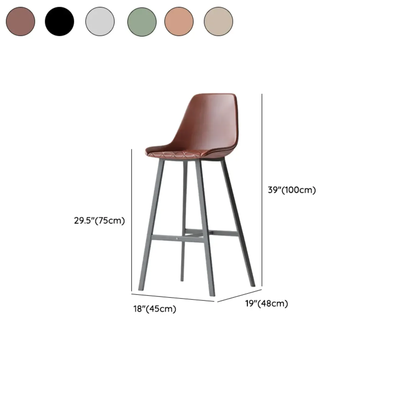 Mid-Century Modern Quilted Upholstered Leather Bar Stool