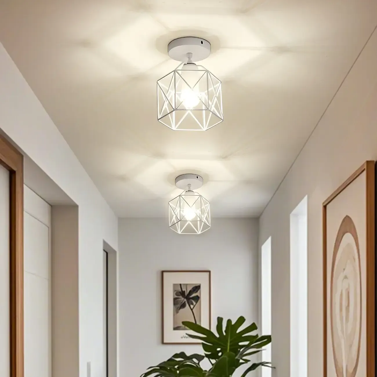 Golden Geometric Metal Industrial Semi Flush Light