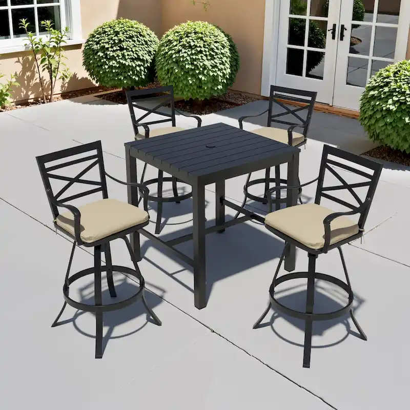 3/5-Piece Outdoor Patio Aluminum Swivel Bar Stools and Table Set