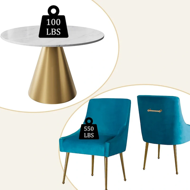 48 Marble Top Metal Dining Table with Velvet Dining Chair Set