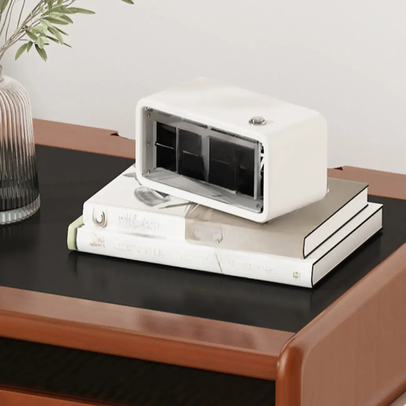 Narrow Mid-Century Modern Brown Wood Nightstand with Drawers