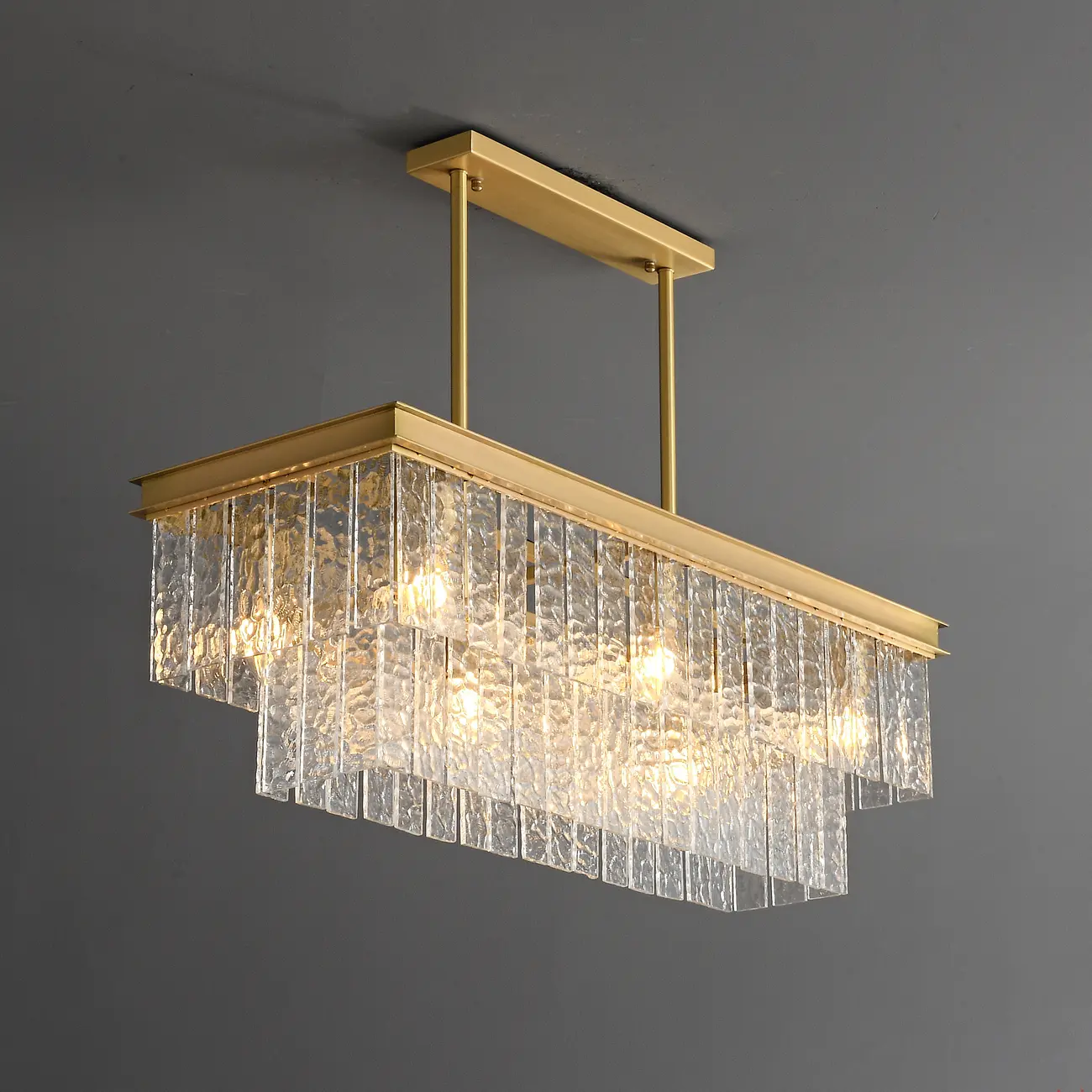 Modern Luxury Brass Glass Rectangular  2-Tier Island Lights-HomeyFad