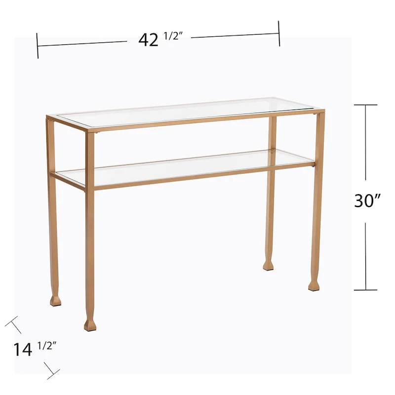 SEI Furniture Price Matte Gold Metal Console Table with Shelf and Tempered Glass