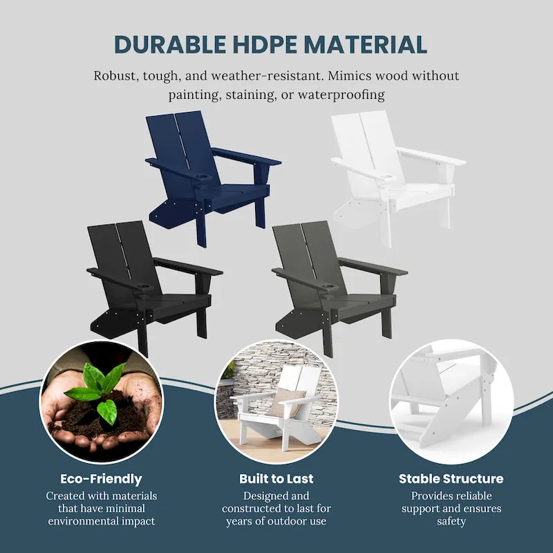 Polytrends Coastin Modern Poly Adirondack Chair (Set of 4), Black