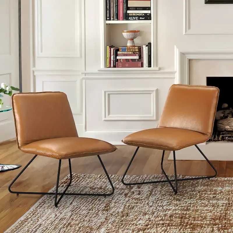 Mid Century Faux Leather Accent Chair With Adjustable Backrest Set of 2 - 31.5 H X 22.2 W X 23.6 D