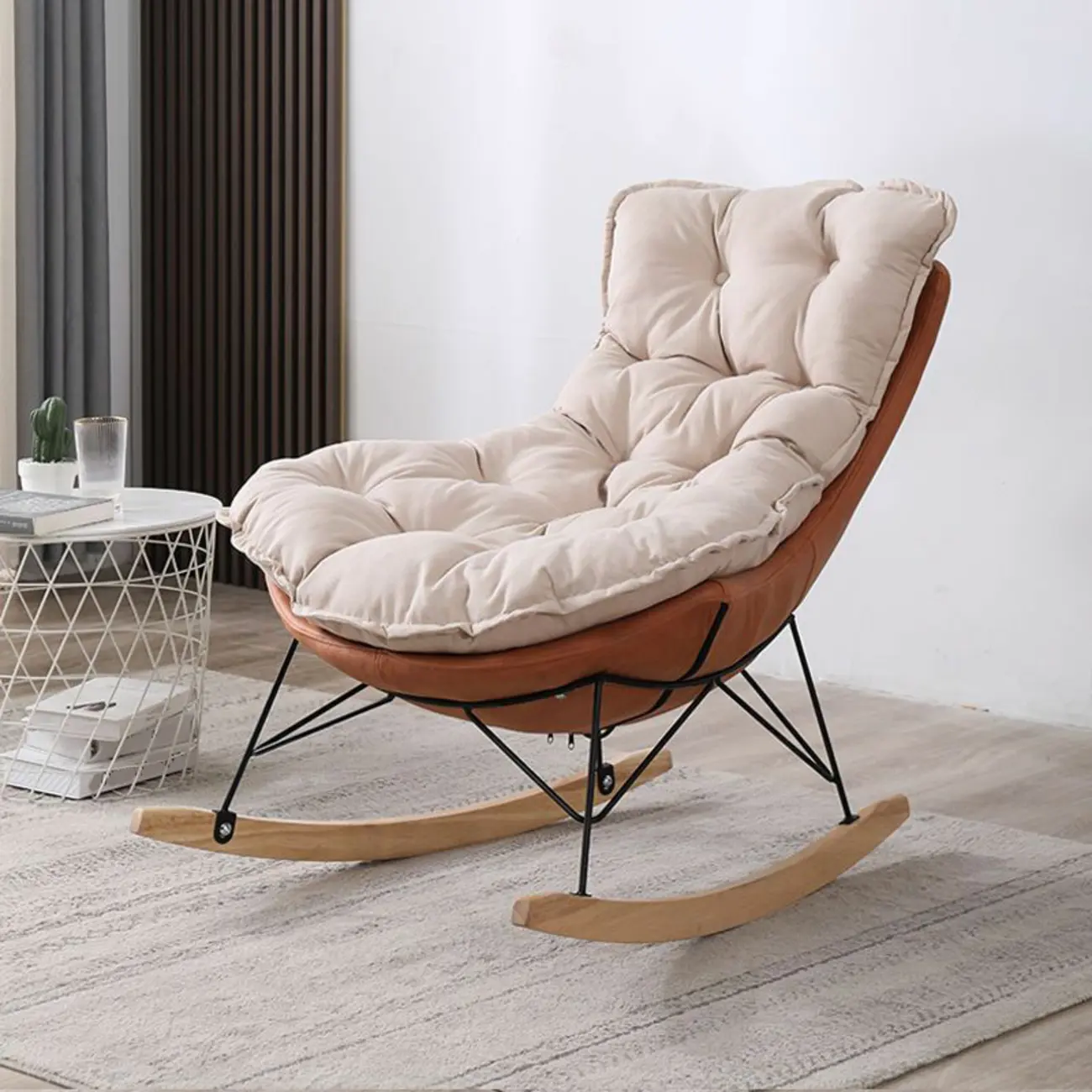 Cotton Upholstered Rocking Chair with Removable Cushions