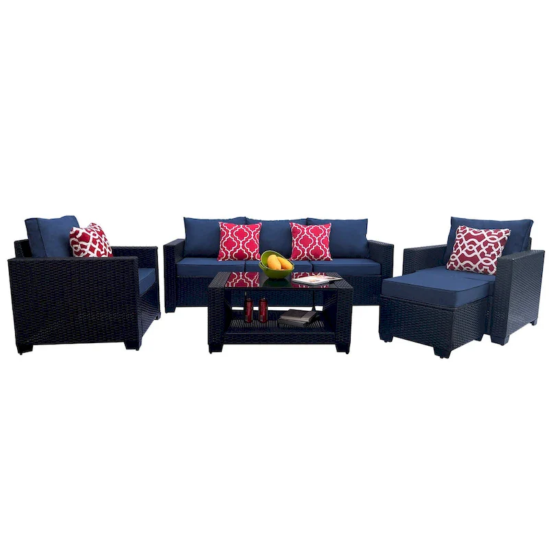7-Piece PE Rattan Wicker Cushioned Sofa Set