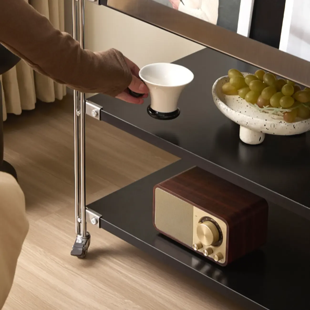 Compact Wood Steel Frame 3-Tier Bookcase in Black