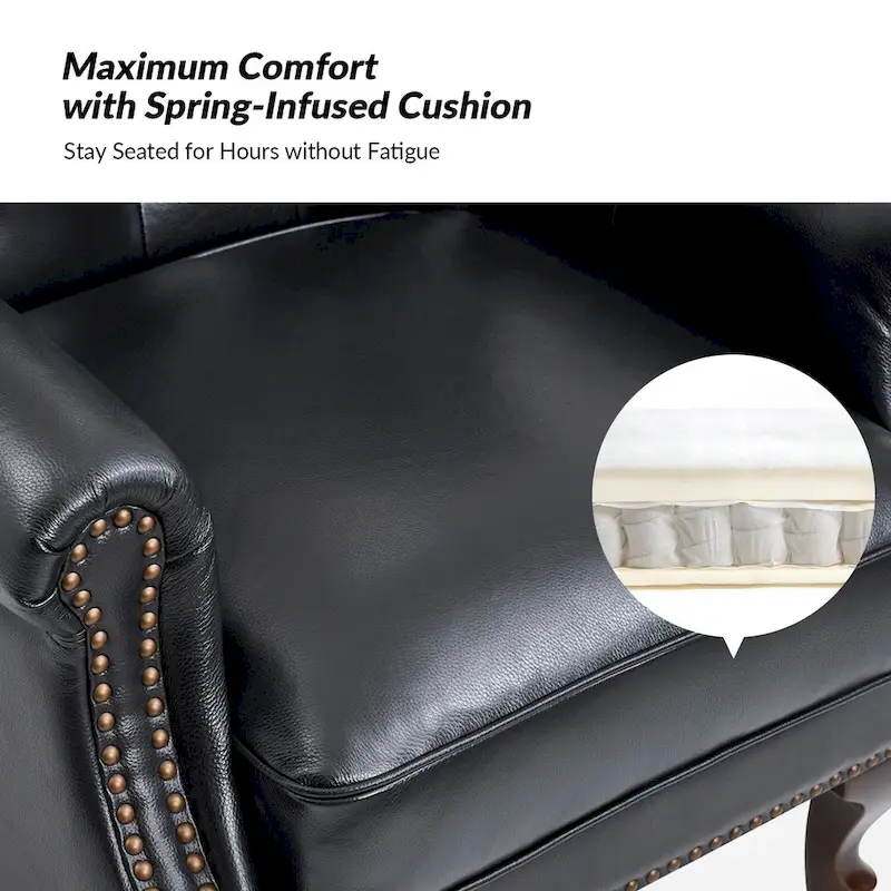 Gerhard Genuine Leather Armchair with Nailhead Trims and Removable Cushion Set of 2 by HULALA HOME