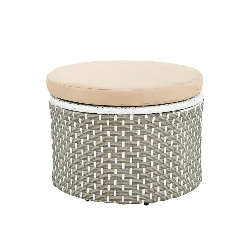 Round Patio Sectional Sofa Set  Two-Tone Rattan Daybed with Retractable Canopy & Modular Seating