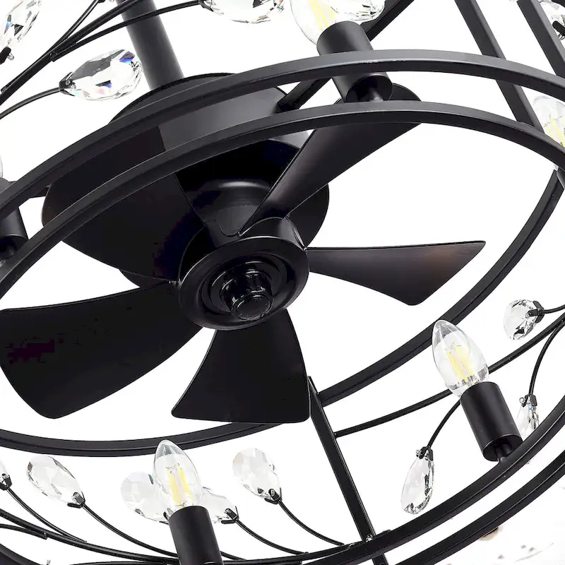 20  Black Caged Ceiling Fan with Crystal Light Kit Remote Control - 20 Inch