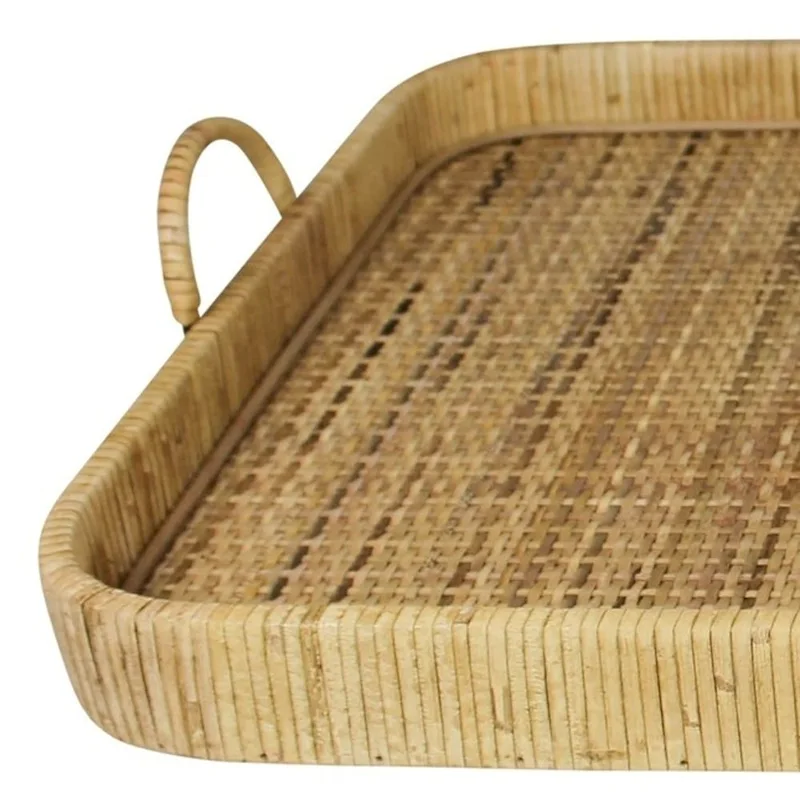 HomeRoots 28  Natural Rectangular Bamboo Serving Tray With Handles