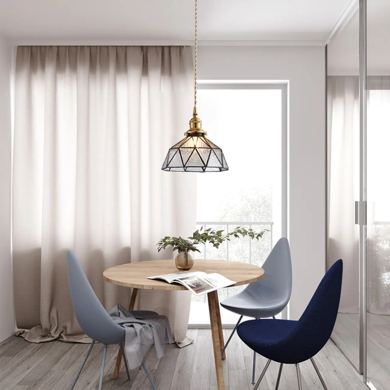 Modern Height Adjustable Blue Glass Kitchen Pendant Lighting