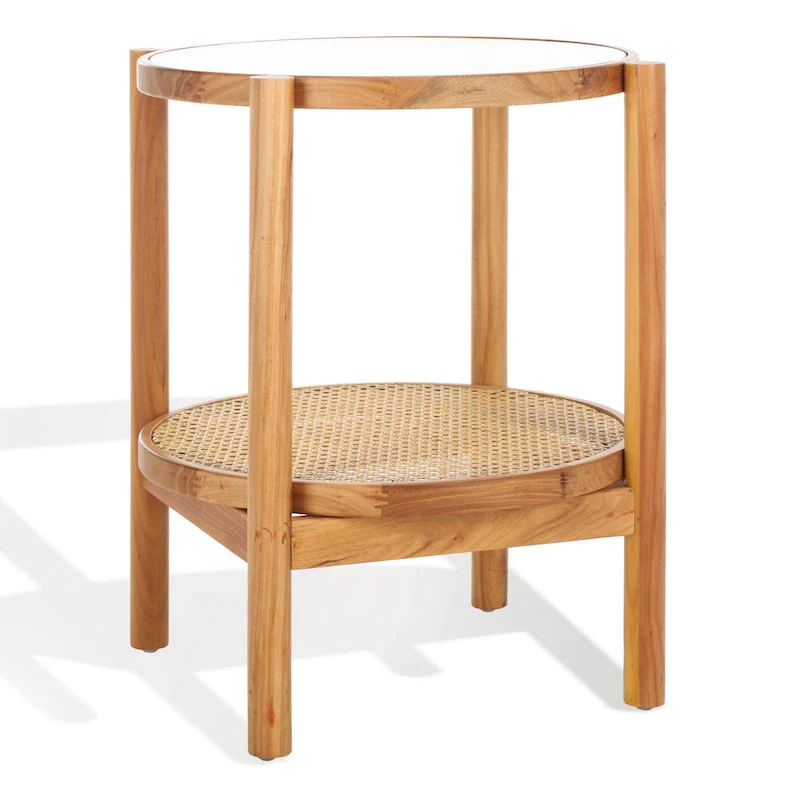 SAFAVIEH Couture Alberdine Rattan/Glass Accent Table - 23 In. W x 23 In. D x 24 In. H - 23W x 23D x 24H