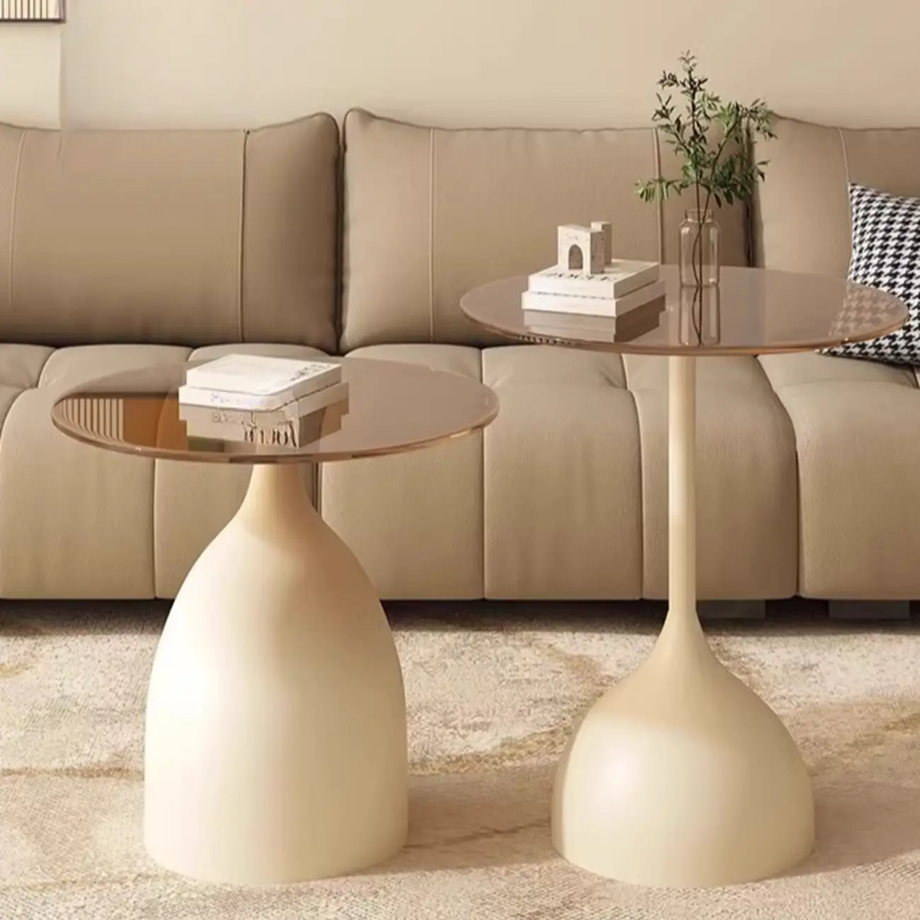 Classic Glass Pedestal Base Circular Chairside Table - Table Only