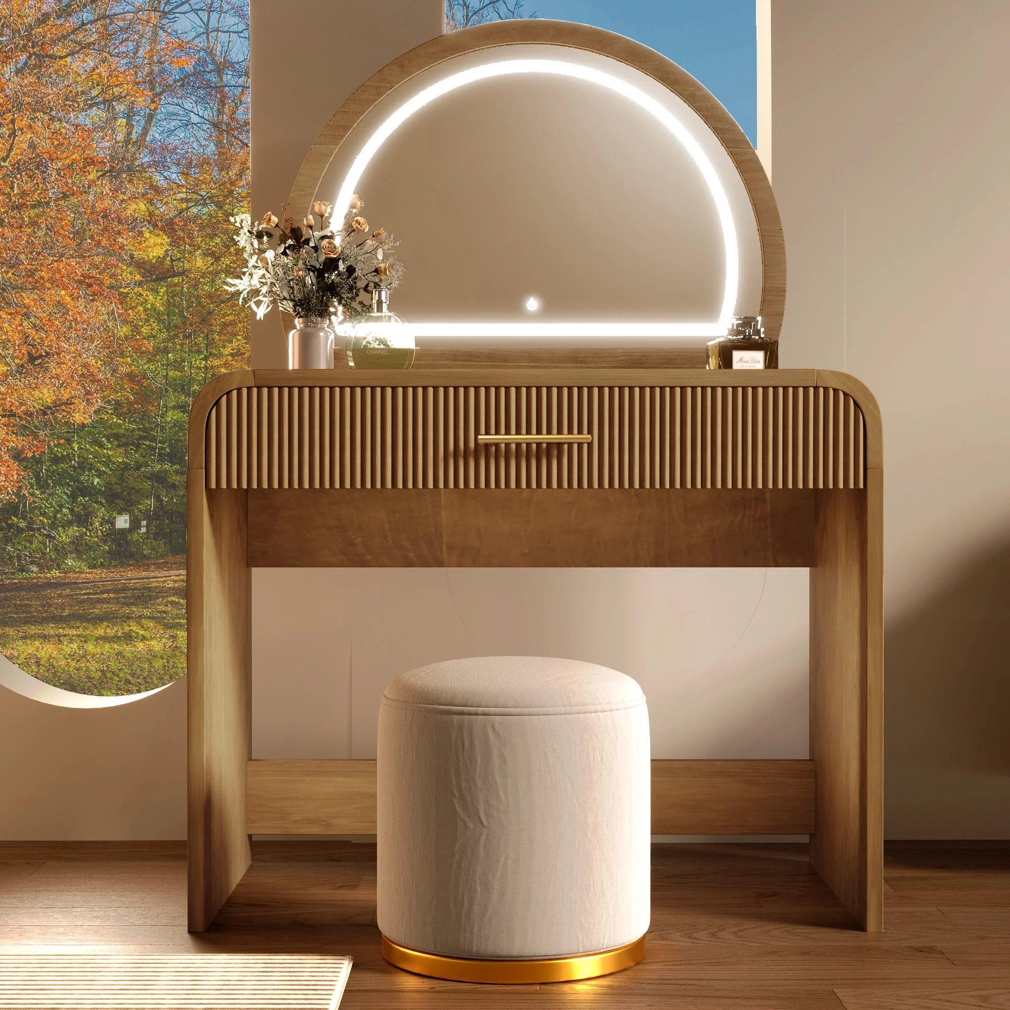 Walker Edison | Modern Reeded Curve Design Makeup Vanity Table