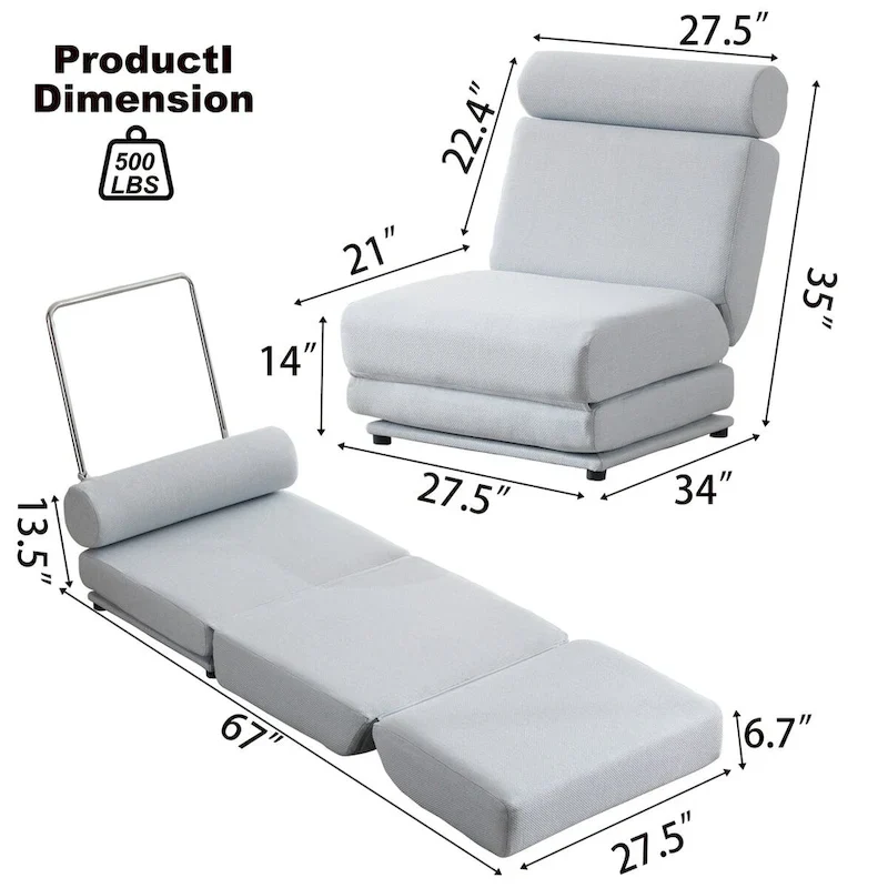 Single Sofa Chair Foldable Single Sofa Bed with Pillow