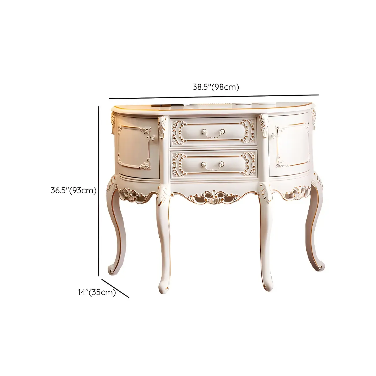 French White Wood Console Table with Drawers in Scratchproof