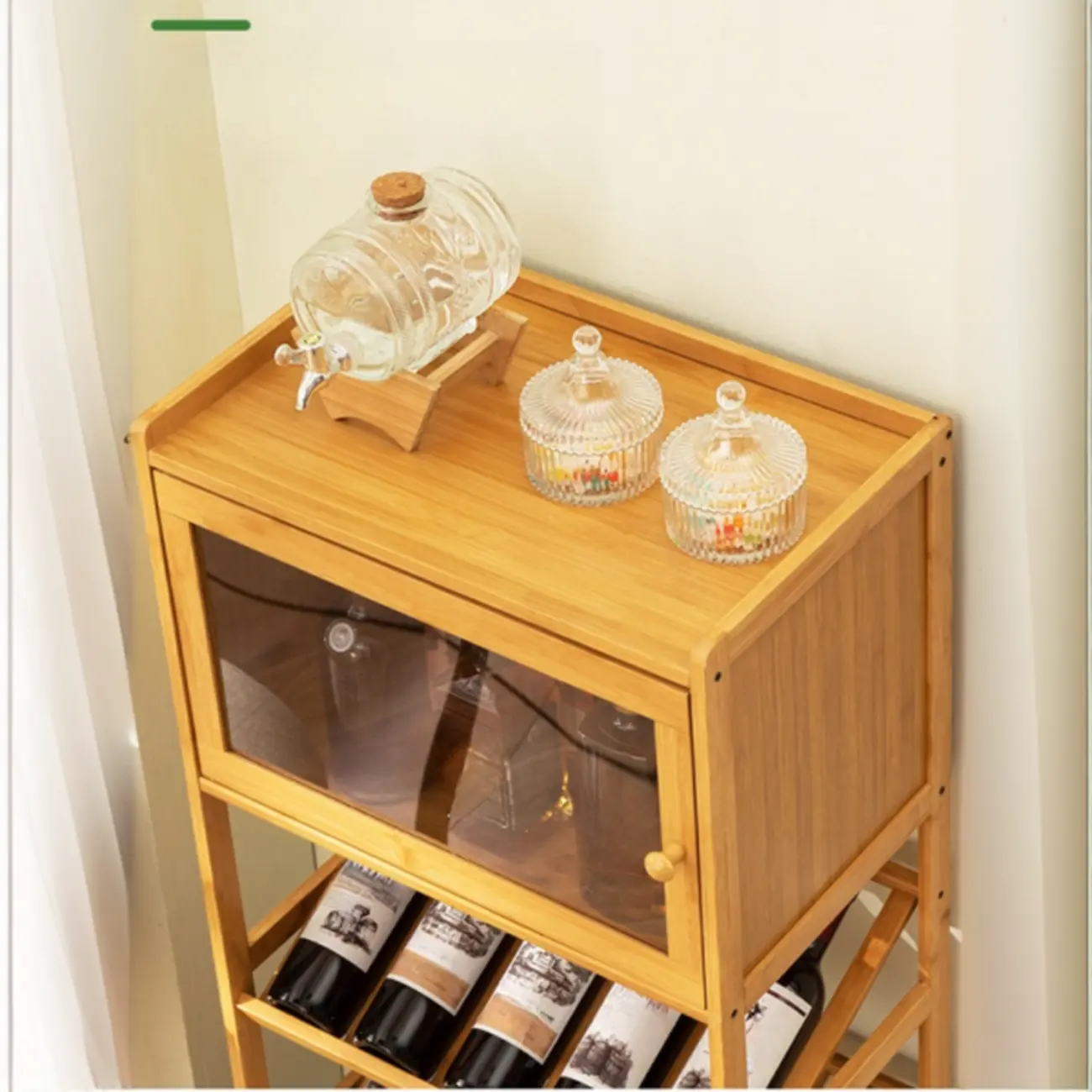 Rustic Freestanding Natural Wooden Wine Rack Cabinet