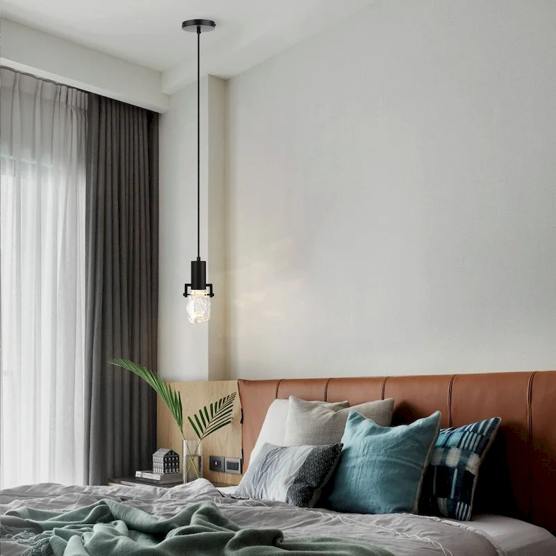 WINGBO 1-Light Modern Crystal Pendant Light Fixture Height Adjustable Hanging Light