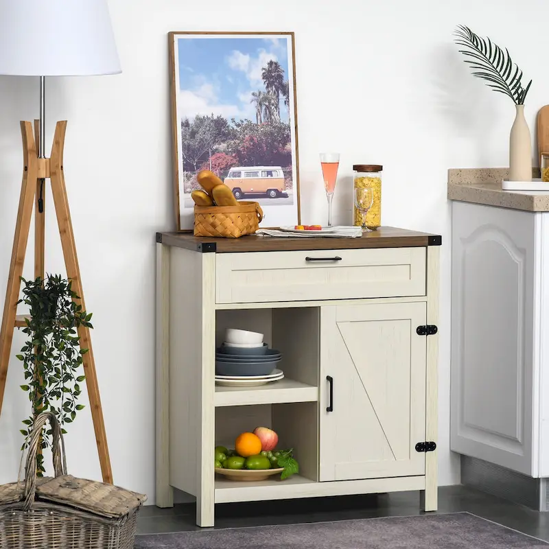 HOMCOM Rustic Barn Door Storage Cabinet/Modern Farmhouse Buffet Sideboard for Kitchen & Dining Room