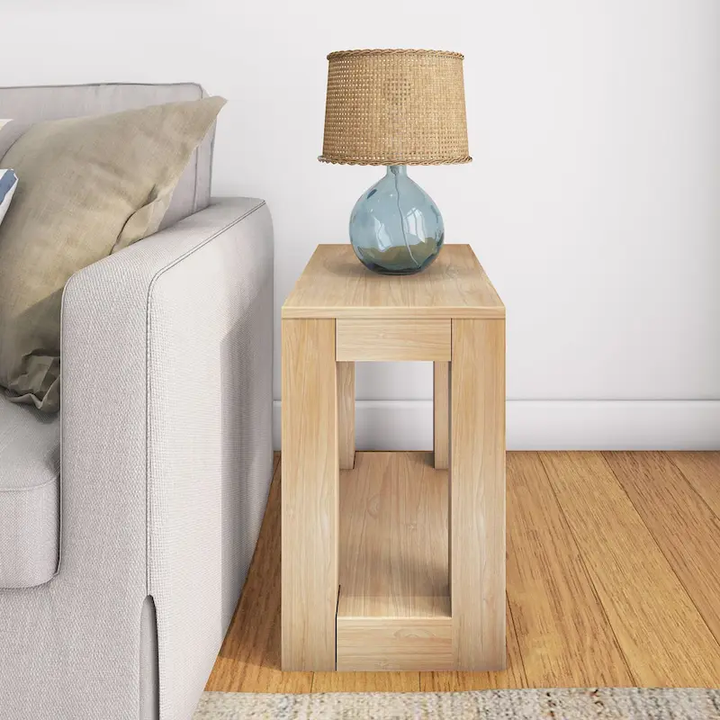 Plank and Beam Modern Rectangular Side Table with Shelf
