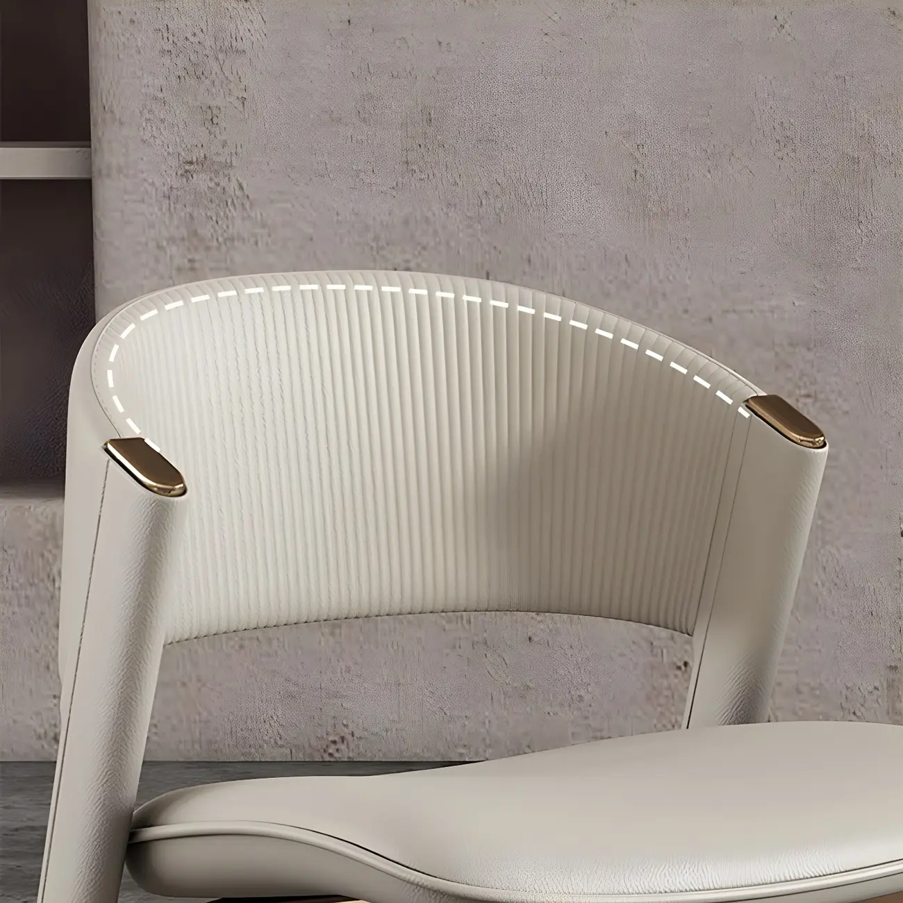 Off-White Faux Leather Brass Legs Dining Chair