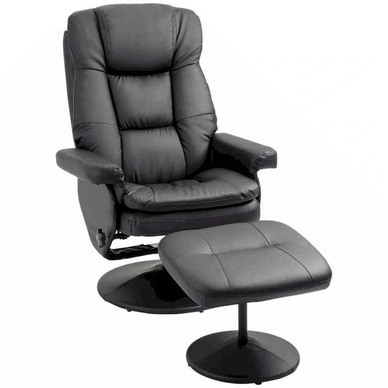 Recliner and Ottoman with Wrapped Base, Swivel PU Leather Reclining Chair with Footrest,Black