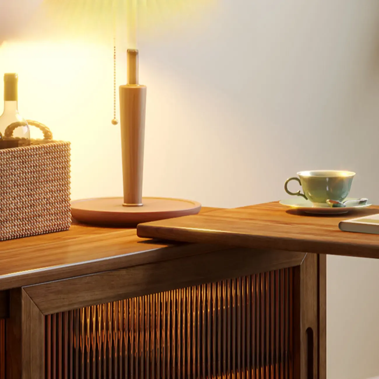 Extendable Long Brown Wood TV Stand with 2 Cabinets