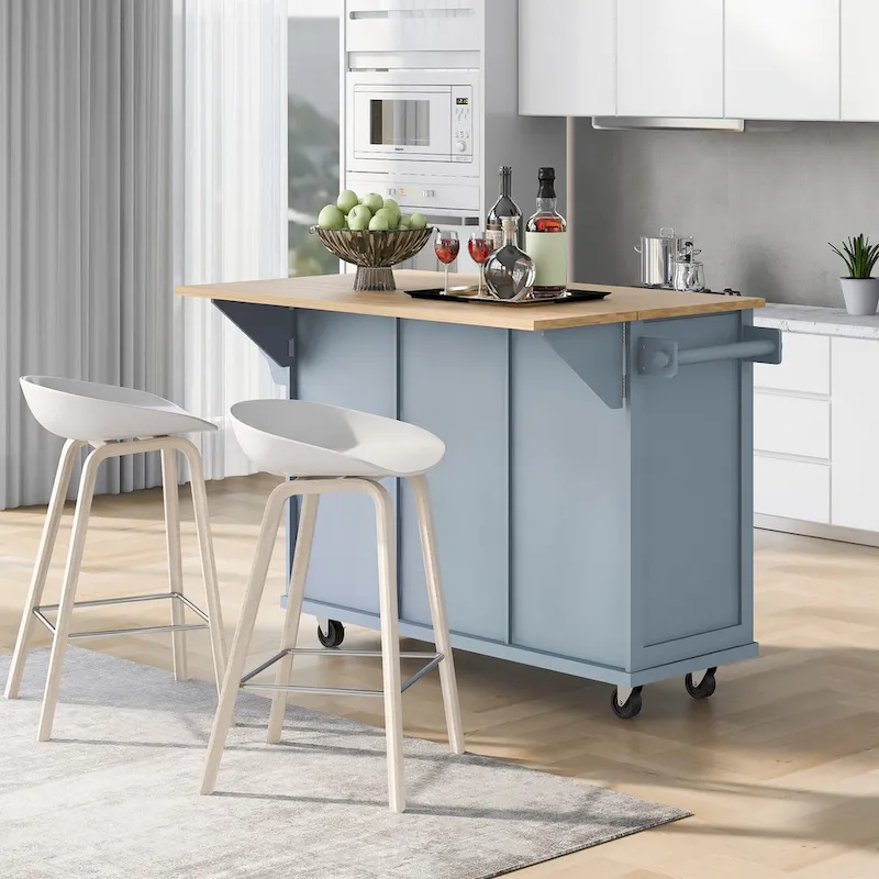 Nestfair Kitchen Island Cart with Drop-Leaf Countertop and 3 Drawers