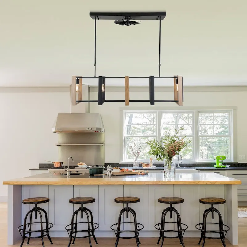 48  Modern Reversible Ceiling Fan 3-Speed with Remote, Kitchen Island Chandelier with 5-Light - 48 Inches