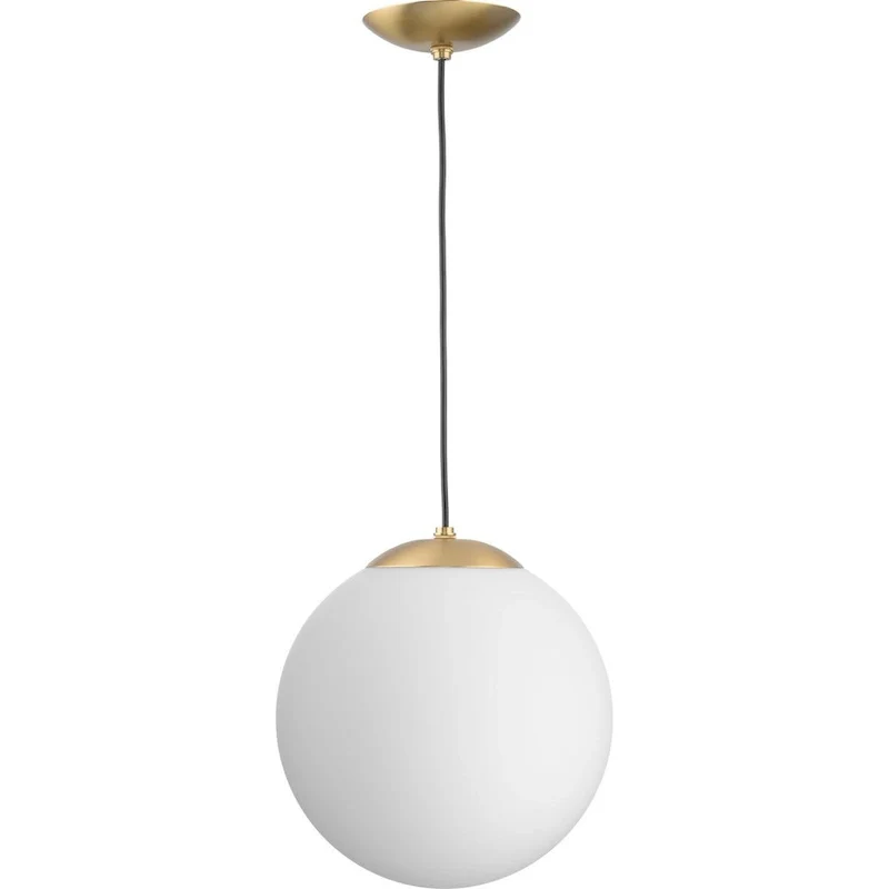 Atwell Collection Brushed Bronze and Opal Glass Globe Large Hanging Pendant Light - 12 in x 12 in x 12.5 in