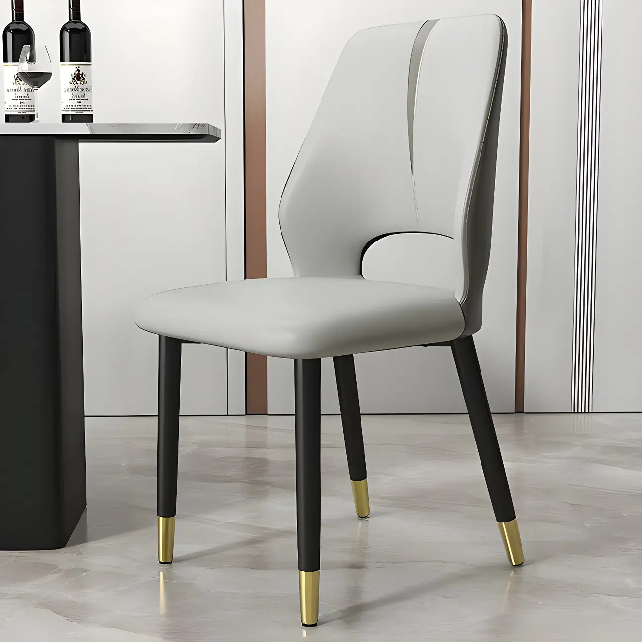 Faux Leather Wingback Metal Legs Dining Chairs