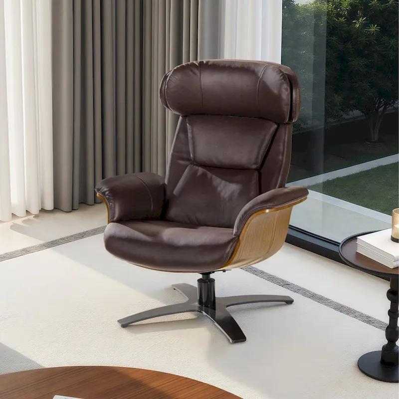 Jovan 31.5 Curved Wood Genuine Leather Recliner Lounge Chair