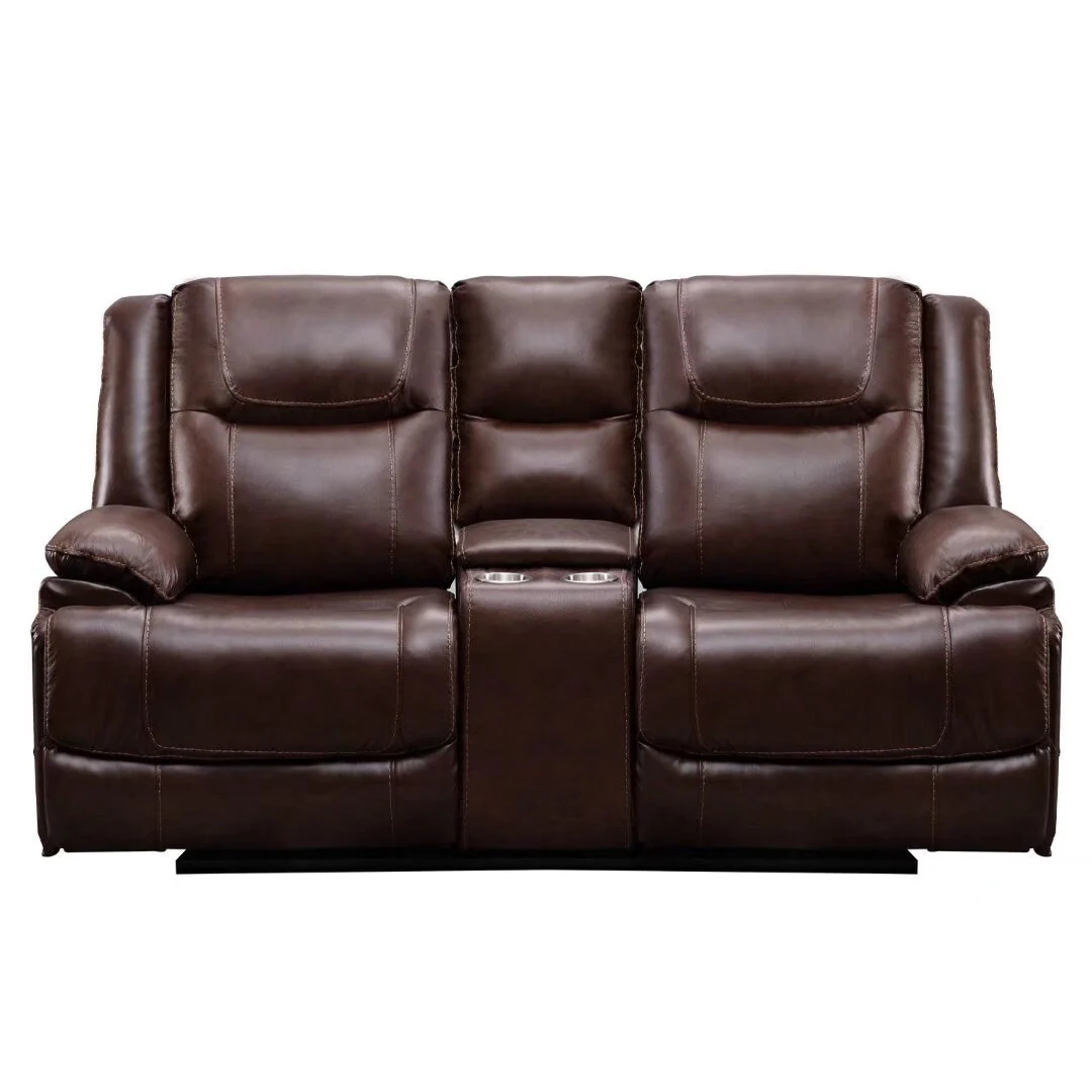 Genuine Leather Mid-century Modern Style Manual Recliners Sofa Set