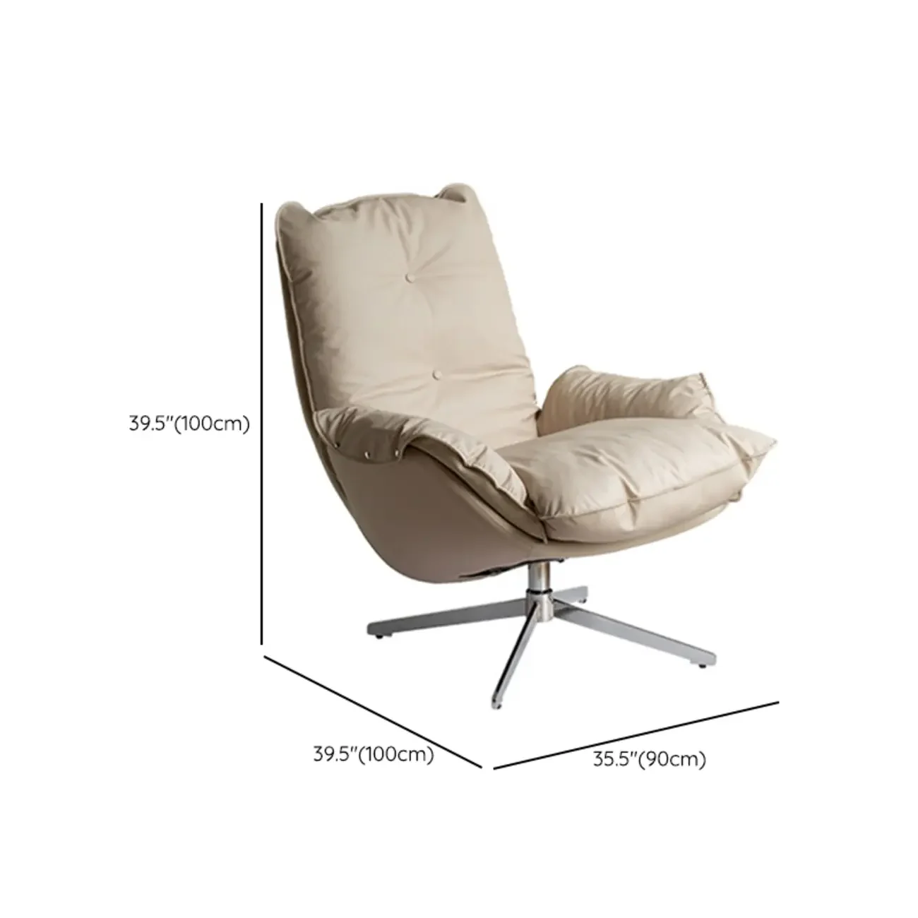 Modern Beige Leather Accent Armchair with Swivel