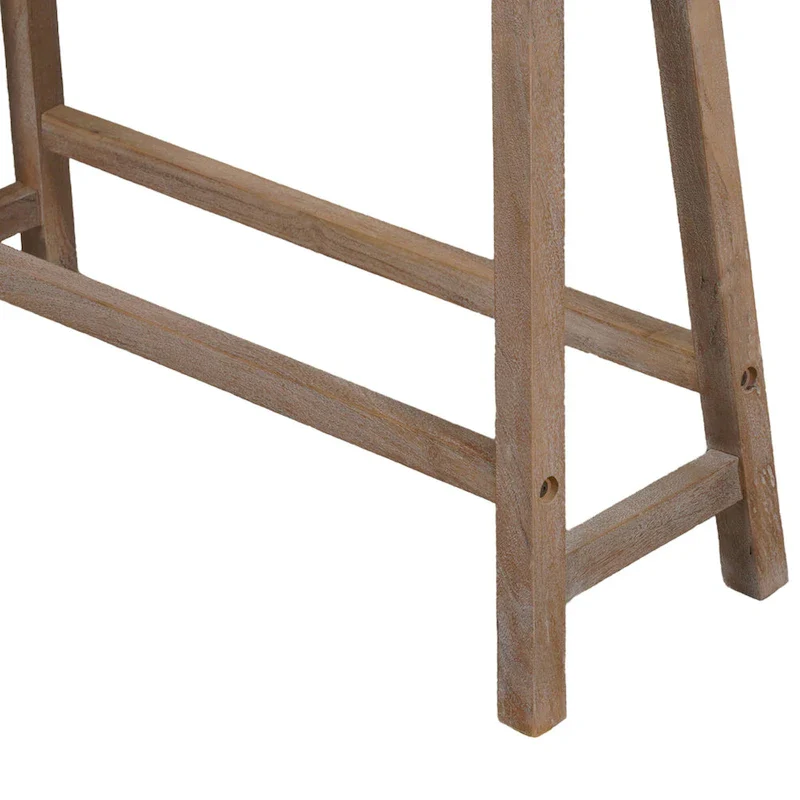 33 Inch Saddle Seat Bench with Angled Frame, Sandblasted Antique Brown Acacia Wood