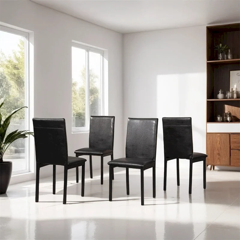 Faux Leather Seat Metal Frame Dining Chairs,Set of 4