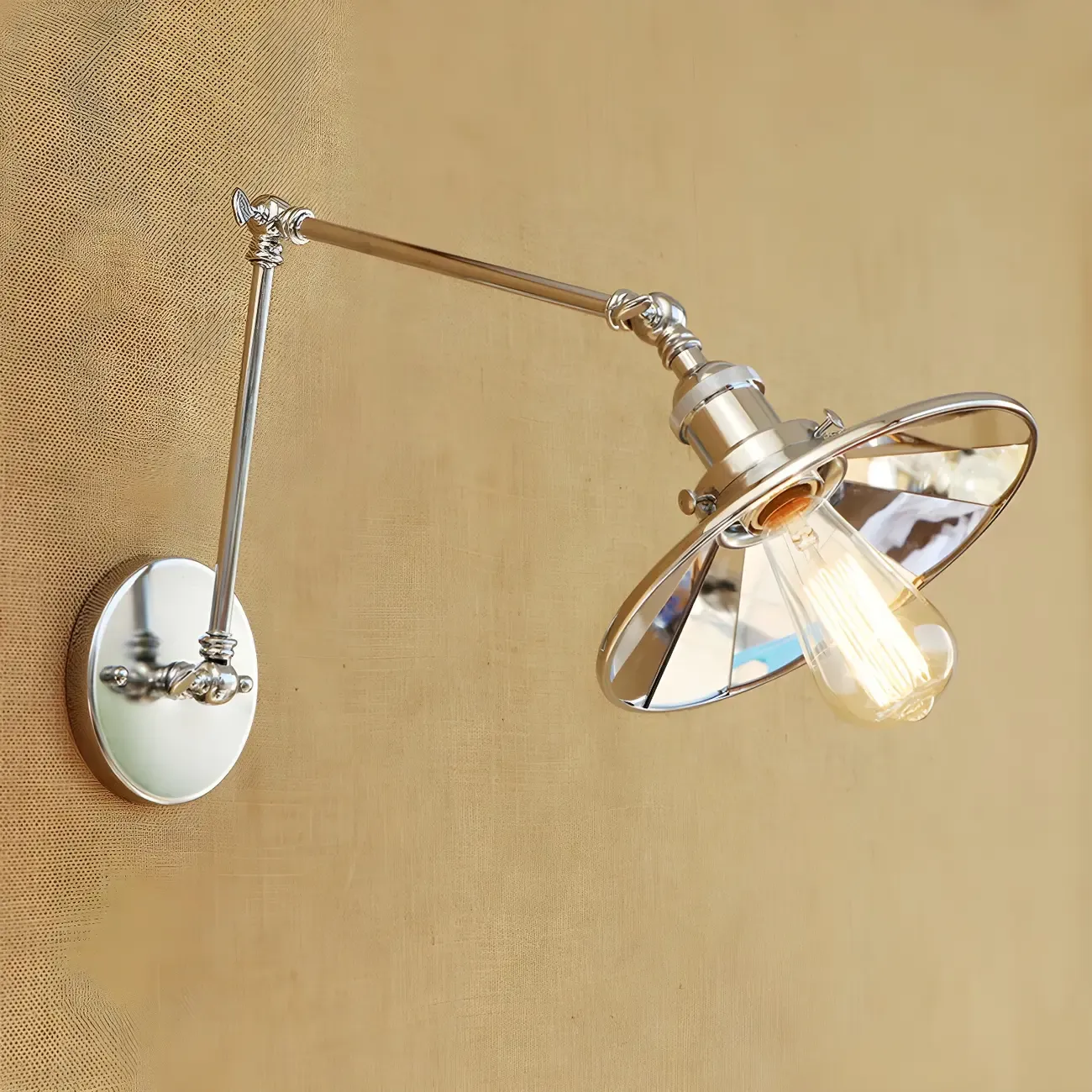 Industrial Metal Flare Round Shade Swing Arm Wall Light