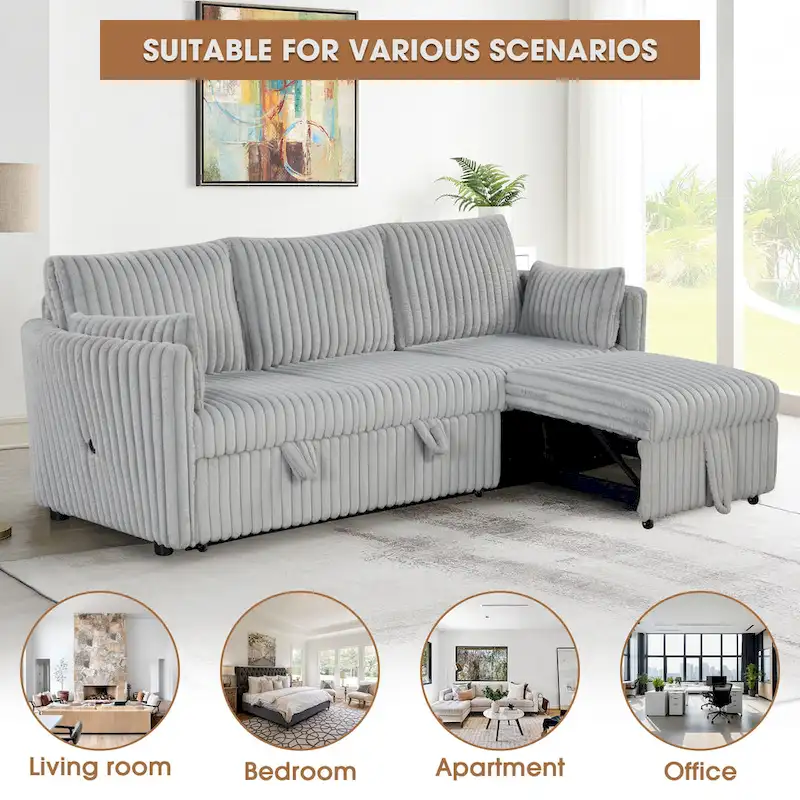 Modern Fabric Sleeper Sectional with USB and 2 pillows