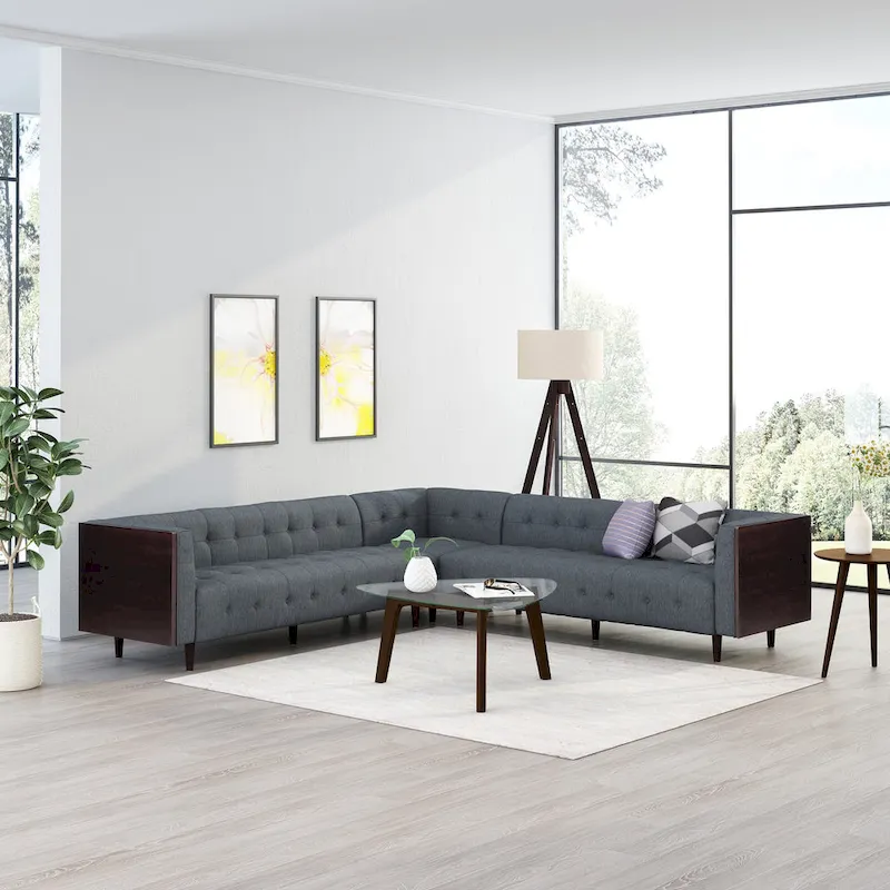 Clermont Mid-century Tufted Sectional Sofa by Christopher Knight Home - 114.00 L x 114.00 W x 30.75 H